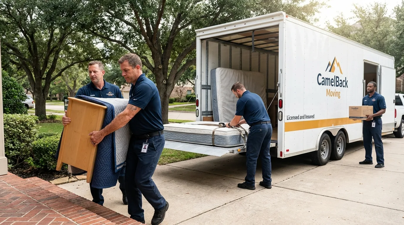Crew loading residential truck for cross-state move from Rosedale, MD