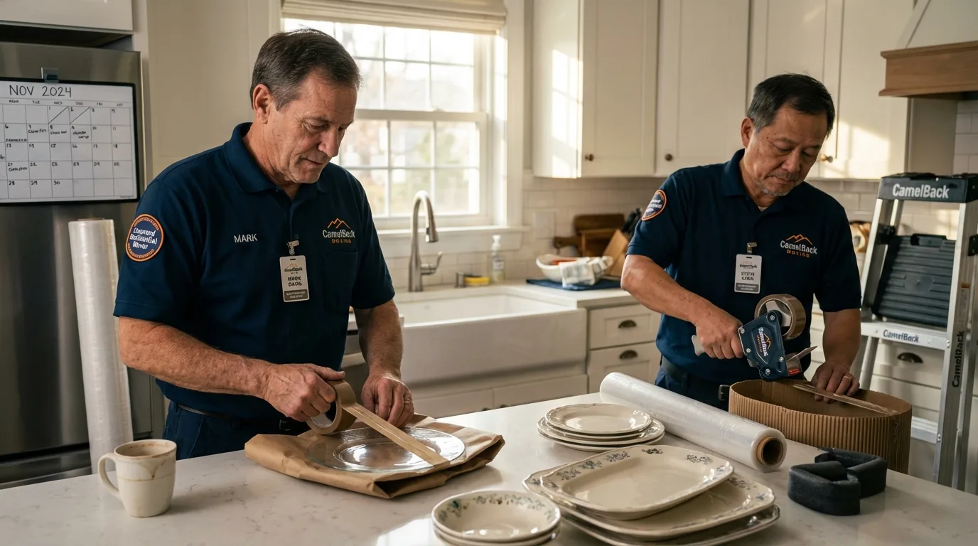 Professional crew packing kitchen dishware in Rosedale, MD