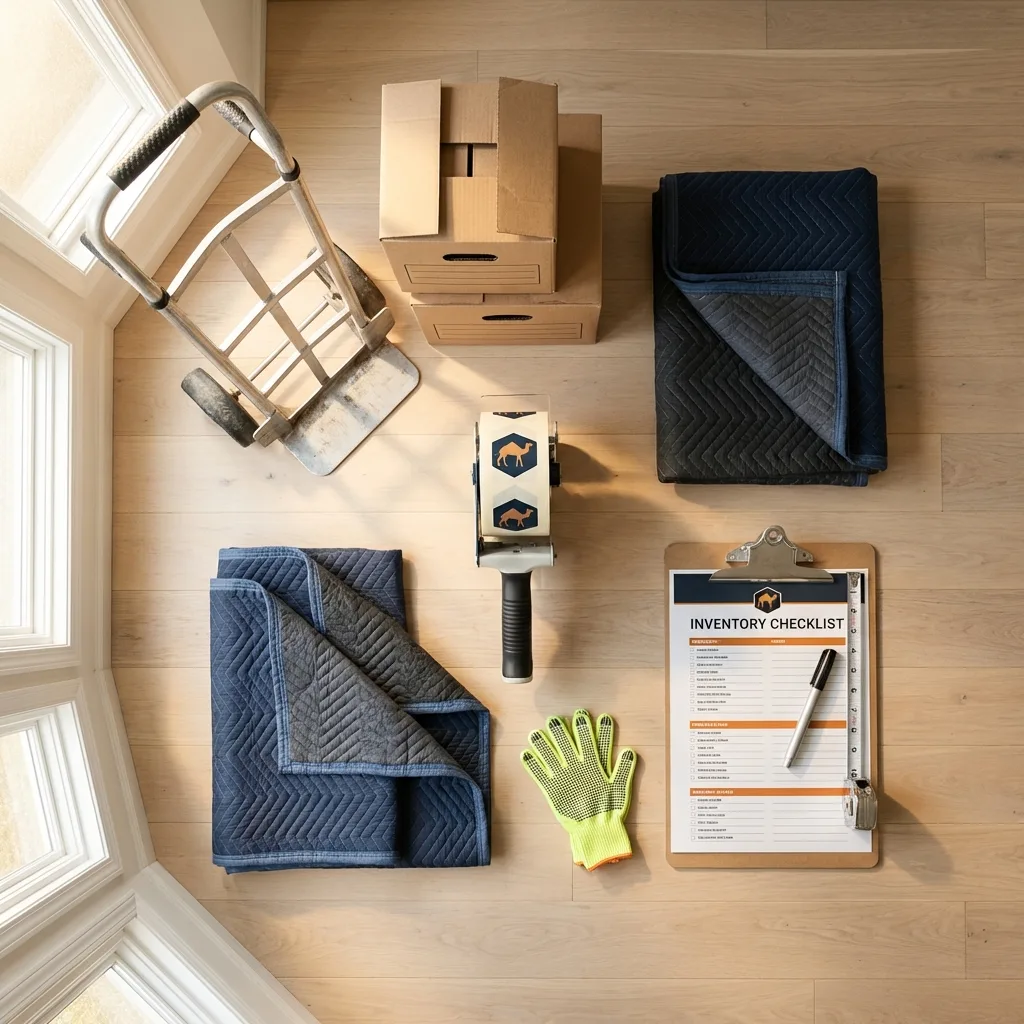 Professional moving supplies and packing materials layout for Rosedale residential relocations
